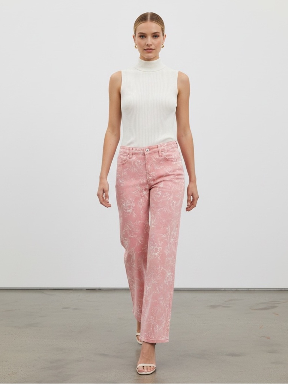 Pink Floral Straight-Leg Jeans